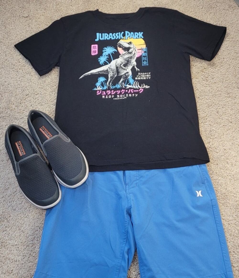 Jurassic Park Neon T-Rex Anime Tee YL Y2K Streetwear EUC